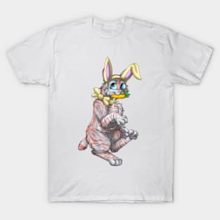 Bobtail BunnyCat: Red On Blue Tabby (Yellow) T-Shirt